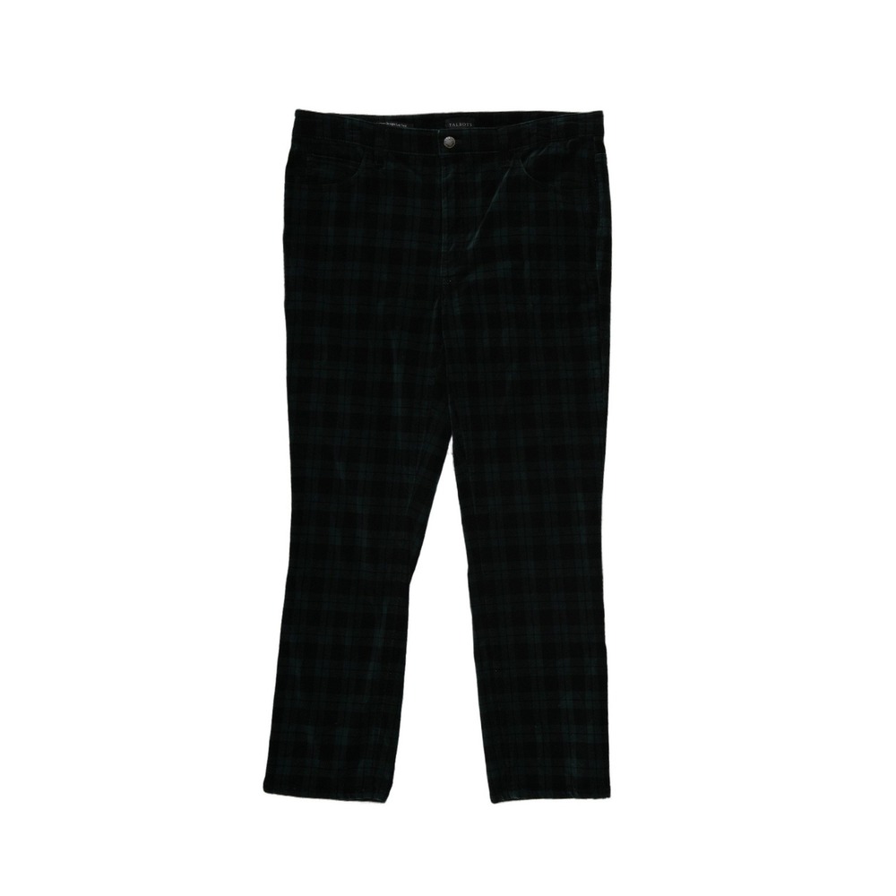 Talbots Green Black Watch Plaid Velvet Pants‎ Women's Size 12 Festive